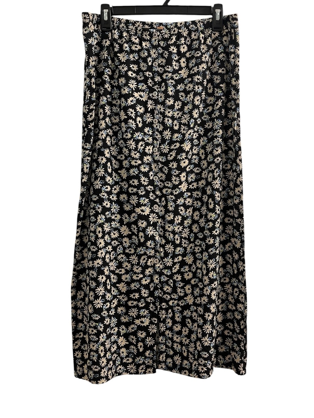 Free People Black Floral Button-Front Maxi Skirt